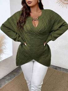 Calvaya Talla grande Jersey con diseño de cadena de hombros caídos cruzado