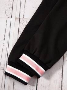 SHEIN Explorewe Tween Girl Letter Graphic Contrast Trim Sweatshirt - Black - View 6