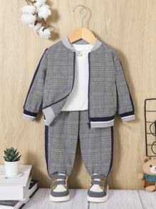 SHEIN Bimbo Giacca bomber con stampa quadri con zip & Pantaloni senza maglietta