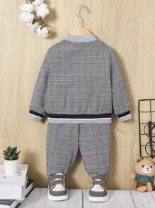 SHEIN Bimbo Giacca bomber con stampa quadri con zip & Pantaloni senza maglietta
