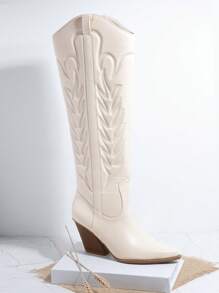 SHUZIA 女士鞋 白色 PU 粗跟尖头女士及膝高筒靴