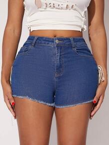 SHEIN SXY Lace Up Detail Denim Shorts - Medium Wash - View 2