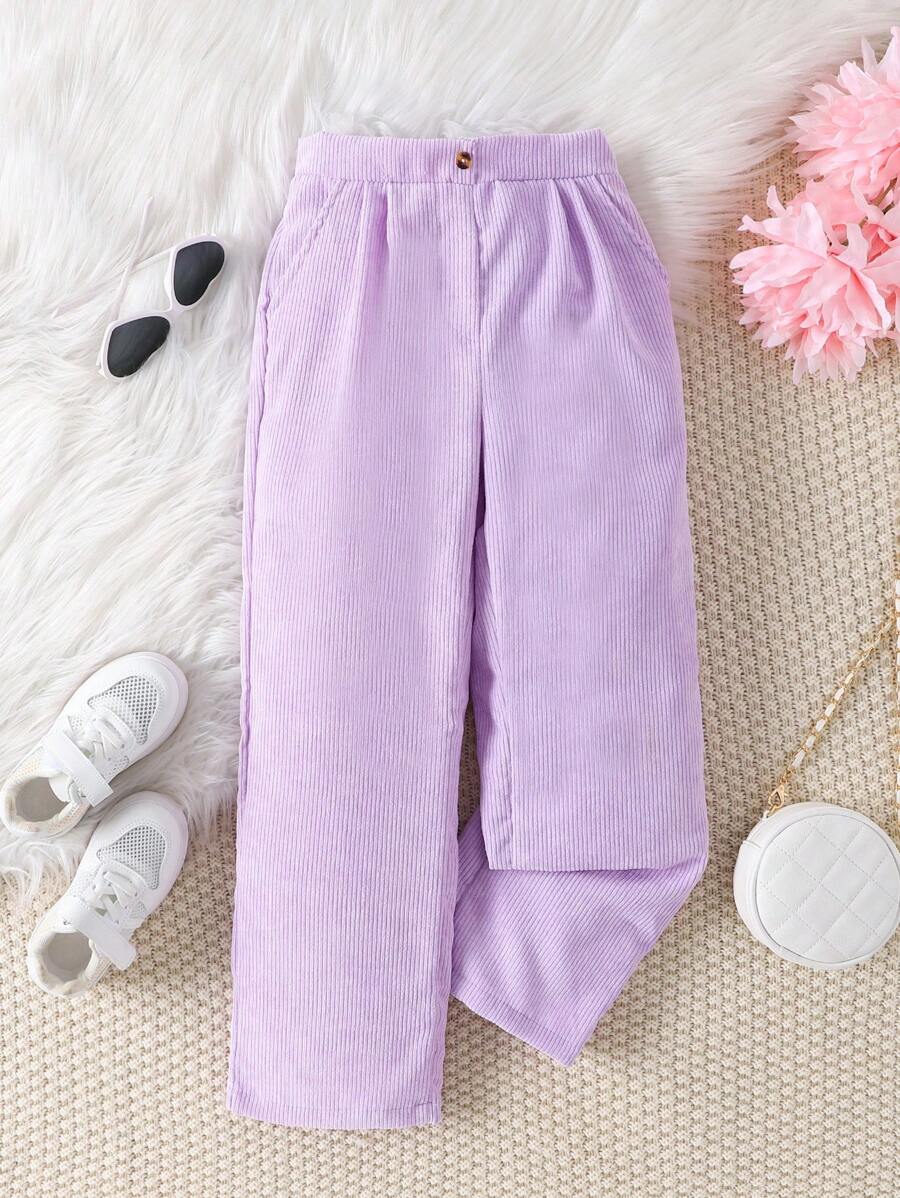 SHEIN Tween Girl Slant Pocket Straight Leg Trousers - Mauve Purple - View 1