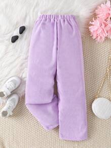 SHEIN Tween Girl Slant Pocket Straight Leg Trousers - Mauve Purple - View 2