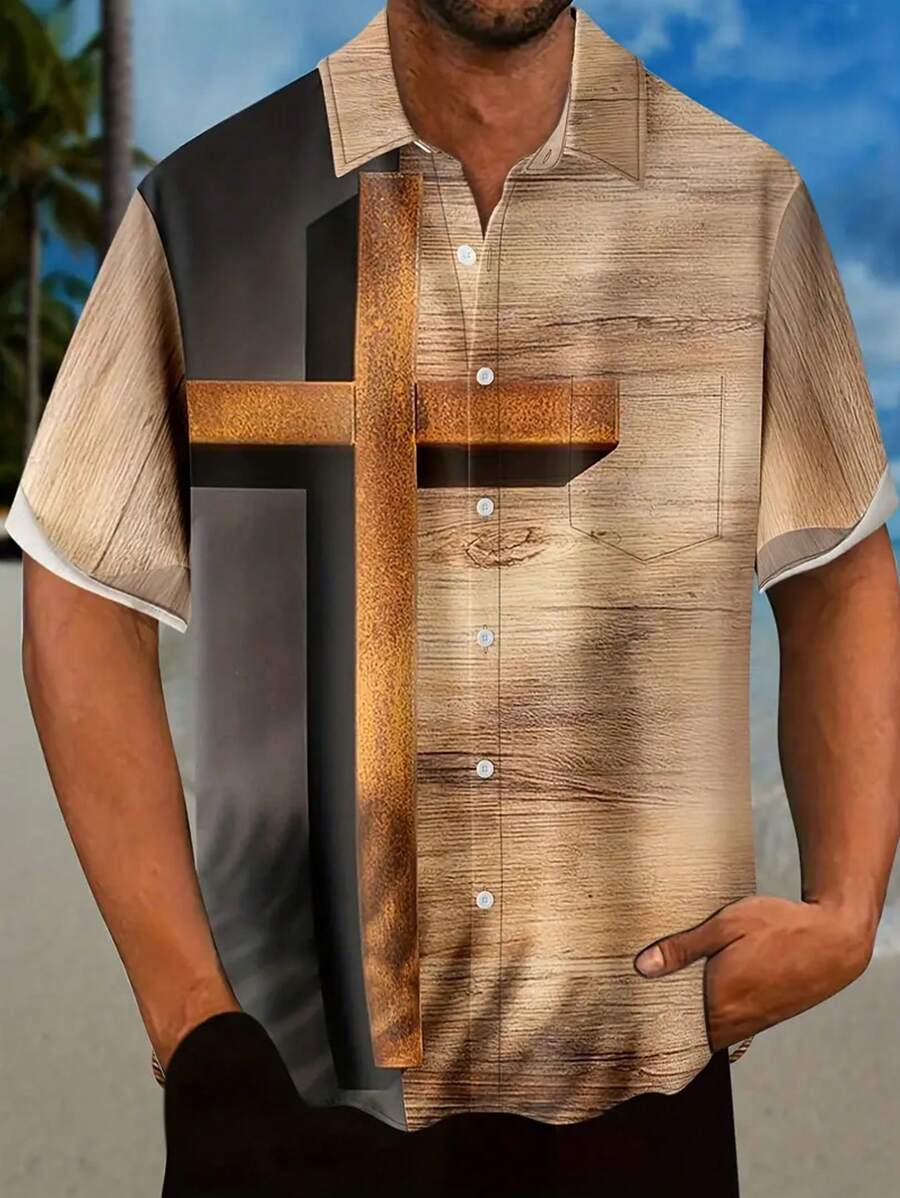 Manfinity Homme Nam Vượt qua In Áo sơ mi - Màu Khaki - Xem 1