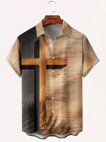 Manfinity Homme Nam Vượt qua In Áo sơ mi - Màu Khaki - Xem 4