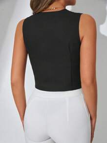 EURMUSE Solid Button Front Waistcoat - Black - View 2