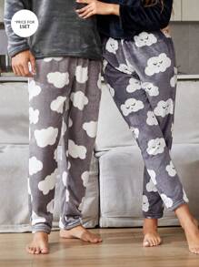 Men 1pc Clouds Pattern Flannelette Sleep Pants - Multicolor - View 1
