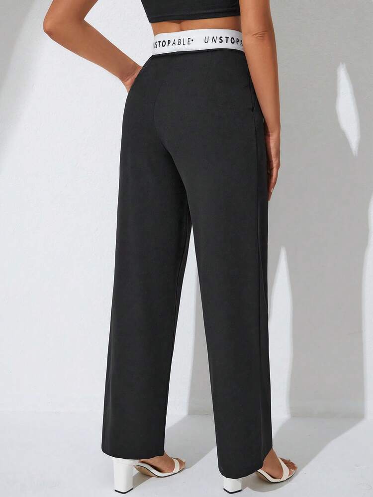 EURMUSE Letter Graphic Wide Leg Suit Trousers - Black - View 2