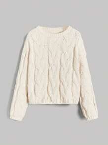 SHEIN MOD Solid Drop Shoulder Sweater - Beige - View 7