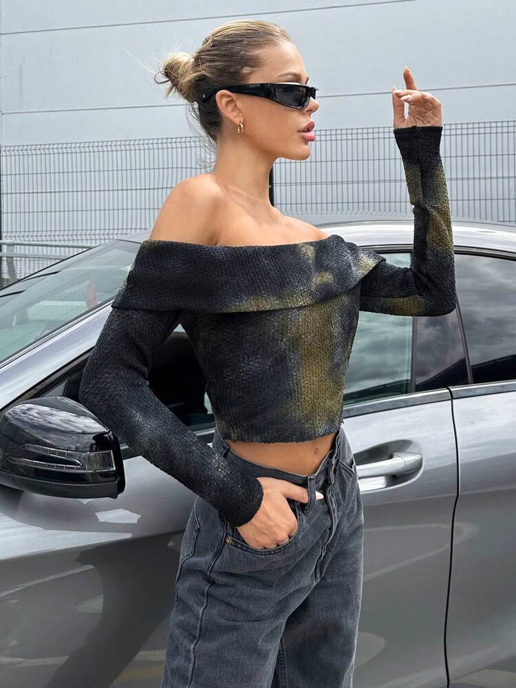 Hippie Tie Dye Foldover Off Shoulder Crop Top