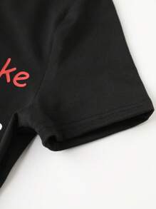 SHEIN Unity 標語圖案短款T恤 - 黑色 - 查看 3