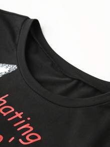 SHEIN Unity 標語圖案短款T恤 - 黑色 - 查看 4