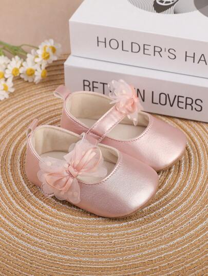 1pair Girls' Butterfly & Flower Pu Hook-And-Loop Flat Casual Princess Shoes For Spring And Autumn