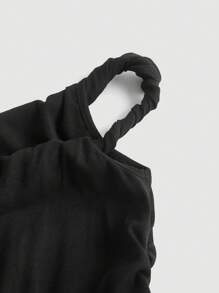 SHEIN MOD Chất rắn Cổ không đối xứng Viền ven Áo - màu đen - Xem 4