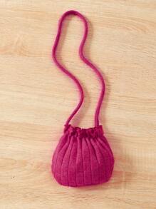 SHEIN 女小童高領羊腿袖洋裝&包 - 酒紅色 - 查看 3