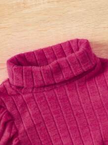 SHEIN 女小童高領羊腿袖洋裝&包 - 酒紅色 - 查看 4