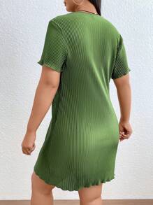 SHEIN EZwear 大碼木耳邊條紋針織T恤連衣裙