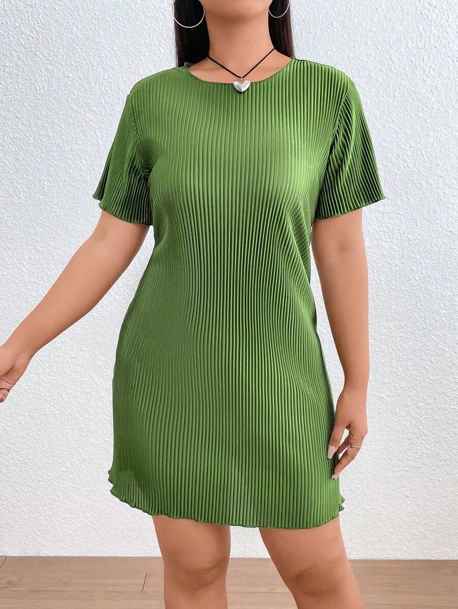 SHEIN EZwear 大碼木耳邊條紋針織T恤連衣裙