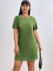 SHEIN EZwear 大碼木耳邊條紋針織T恤連衣裙