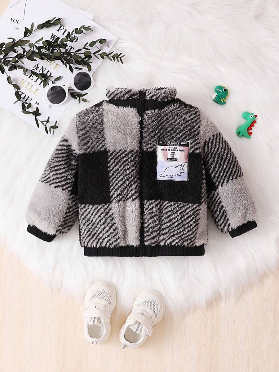 Đứa bé trai In kẻ sọc Dây kéo Áo Teddy Jackets - Nhiều màu - Xem 1
