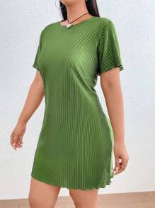 SHEIN EZwear 大碼木耳邊條紋針織T恤連衣裙