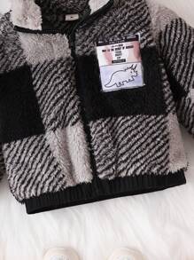 Đứa bé trai In kẻ sọc Dây kéo Áo Teddy Jackets - Nhiều màu - Xem 4