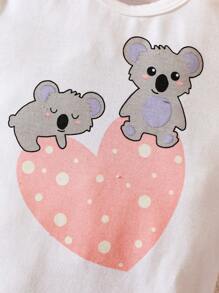 Baby Girl Cartoon Graphic Hooded Jacket & Sweatpants & Tee - Pink - View 3