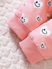 Baby Girl Cartoon Graphic Hooded Jacket & Sweatpants & Tee - Pink - View 5