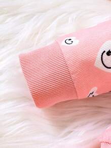 Baby Girl Cartoon Graphic Hooded Jacket & Sweatpants & Tee - Pink - View 7