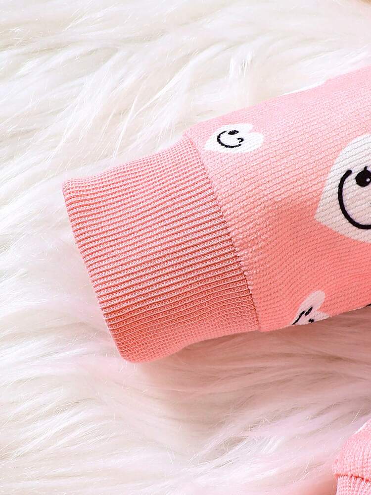 Baby Girl Cartoon Graphic Hooded Jacket & Sweatpants & Tee