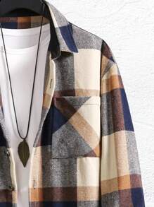 Manfinity Homme 男士寬鬆格紋拼接口袋落肩衣 - 彩色 - 查看 4