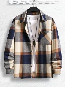 Manfinity Homme 男士寬鬆格紋拼接口袋落肩衣 - 彩色 - 查看 5