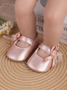 1pair Girls' Butterfly & Flower Pattern PU Hook-And-Loop Design Flat Casual Princess Shoes, Suitable For Spring And Summer - Pink - View 4