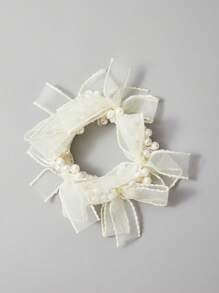 SHEIN Belle Dây buộc tóc lưới & ngọc trai giả trang trí thanh lịch tinh tế, thích hợp để trang trí hẹn hò - trắng - Xem 1