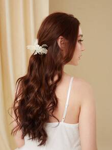 SHEIN Belle Dây buộc tóc lưới & ngọc trai giả trang trí thanh lịch tinh tế, thích hợp để trang trí hẹn hò - trắng - Xem 2