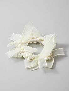 SHEIN Belle Dây buộc tóc lưới & ngọc trai giả trang trí thanh lịch tinh tế, thích hợp để trang trí hẹn hò - trắng - Xem 6