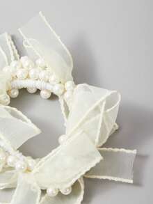 SHEIN Belle Dây buộc tóc lưới & ngọc trai giả trang trí thanh lịch tinh tế, thích hợp để trang trí hẹn hò - trắng - Xem 7