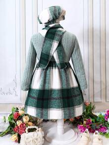 SHEIN 女小童格紋印花洋裝&帽&圍巾