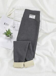 SHEIN Leap Crew Quần legging bó sát dệt kim cạp rộng cho bé gái tuổi teen, dễ phối đồ, đa năng, thường ngày - Màu xám đen - Xem 1