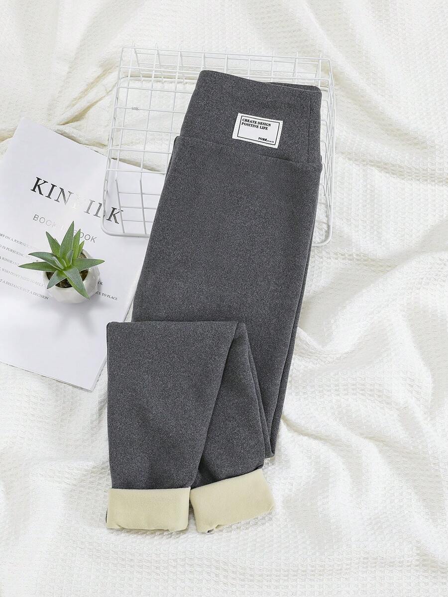 SHEIN Leap Crew Quần legging bó sát dệt kim cạp rộng cho bé gái tuổi teen, dễ phối đồ, đa năng, thường ngày - Màu xám đen - Xem 1