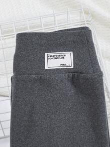 SHEIN Leap Crew Quần legging bó sát dệt kim cạp rộng cho bé gái tuổi teen, dễ phối đồ, đa năng, thường ngày - Màu xám đen - Xem 3