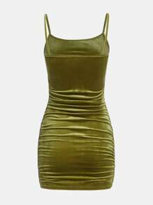 SHEIN Teen Girl Ruched Velvet Cami Dress - Lime Green - View 2