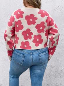 SHEIN Clasi 加大码花卉图案落肩针织套头衫秋冬毛衣 - 彩色 - 查看 2