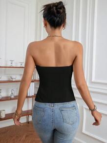 Aveloria 前拉鏈不對稱下擺抹胸上衣 - 黑色 - 查看 2