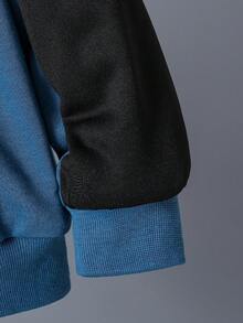 SHEIN Tween Boy Rabbit & Letter Graphic Raglan Sleeve Hooded Colorblock Sweatshirt - Navy Blue - View 5