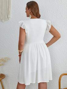 SHEIN VCAY Plus Contrast Lace Ruffle Trim Dress - White - View 5