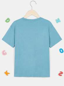 Young Boy Cartoon & Letter Graphic Tee - Dusty Blue - View 2