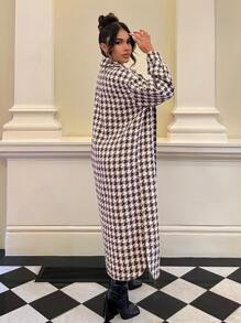 SHEIN SXY Houndstooth Print Drop Shoulder Longline Overcoat - Multicolor - View 2