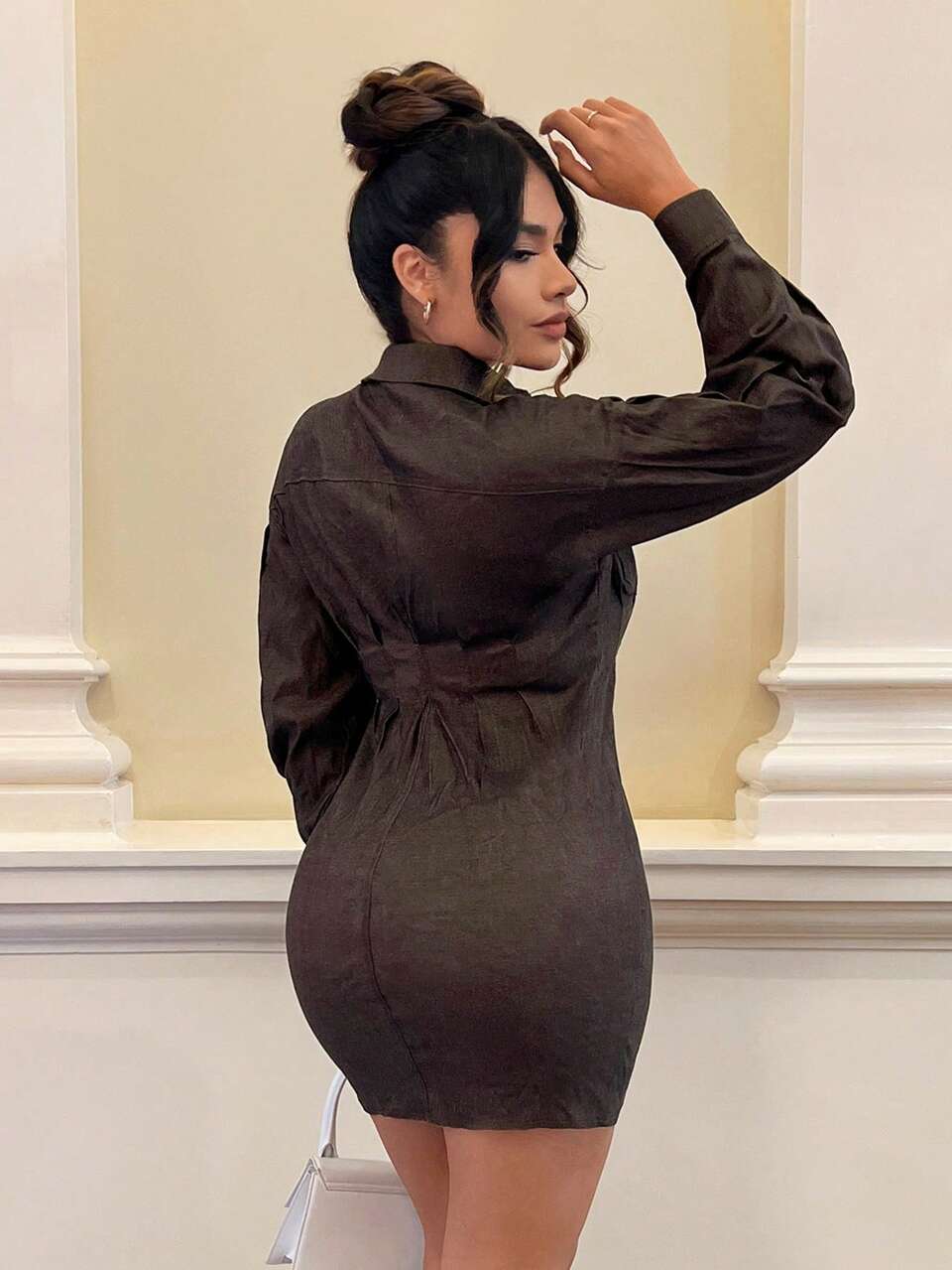 Drop Shoulder Button Front Shirt Dress